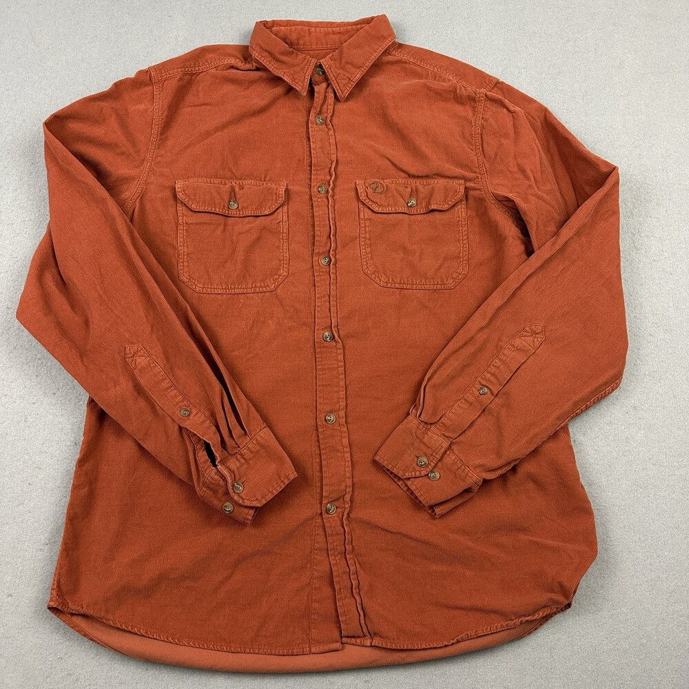 Fjalllraven Shirt Men Large Orange Corduroy Button Up Long Sleeve Flap Pockets L